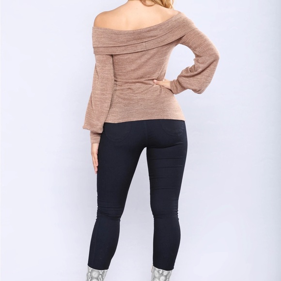 Tan Fashion Nova Winter Cabin Off-Shoulder Top - Picture 3 of 4